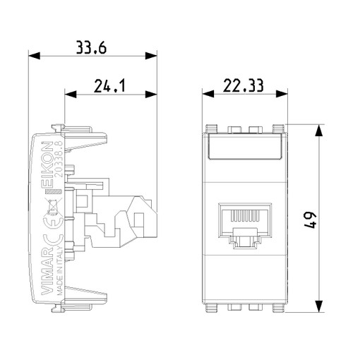 Vimar - Net Safe 20338.8 UTP Socket Outlets - RJ45 Cat 5e, Unshielded, T568A/B Universal Wiring, 8 Contacts - Apollo Lighting
