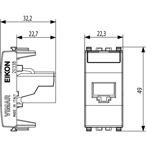 Vimar EIKON RJ45 Cat5e UTP Socket Outlet, T568A/B Universal Wiring, 8-Contact