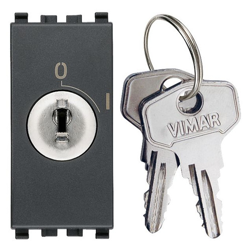 Vimar Eikon Key-Operated Push Button, 2P NO, 16A, 250V, IP40, Key Removable in OFF Position Only