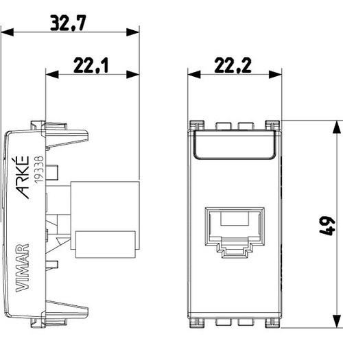 Vimar Arké RJ45 Cat5e Avaya UTP Socket Outlet, MPS100E Connector, T568A/B, IDC Terminals, Grey