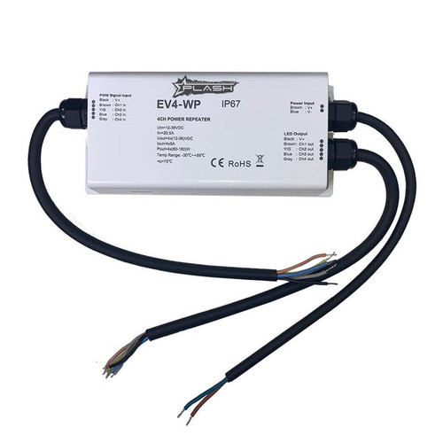 Plash - EV4-Series Waterproof RGBW Amplifier - 5A/CH, 12-36V, IP67 (EV4-AMP)