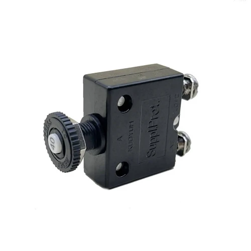 Blue Sea Systems Push Button Reset Only Screw Terminal Circuit Breaker, 32V DC, Panel Mount, #8 Screw Terminal, Thermal Trip, Ignition Protected
