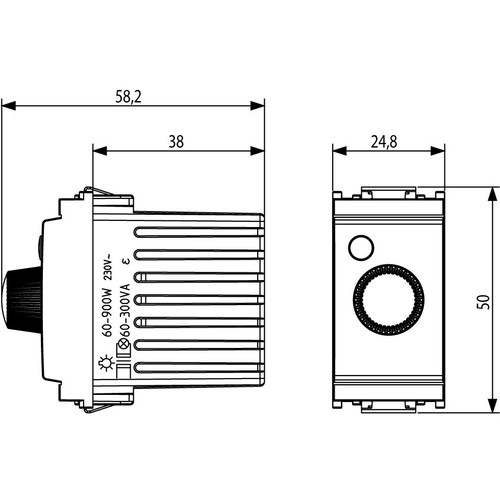 Vimar Idea Rotary Dimmer, 230V, 60-900W, Illuminable Dial, Grey