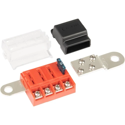 Blue Sea Systems ST-Blade Battery Terminal Mount Fuse Block Kit, 4-Circuit, ATO/ATC, 32V DC, 30A Per Circuit