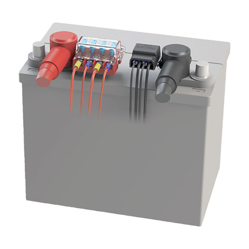 Blue Sea Systems ST-Blade Battery Terminal Mount Fuse Block Kit, 4-Circuit, ATO/ATC, 32V DC, 30A Per Circuit