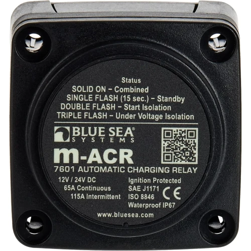 Blue Sea Systems m-Series Automatic Charging Relay, 12/24V DC, 65A, Start Isolation