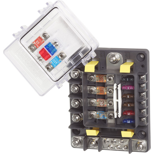 Blue Sea Systems SafetyHub 150 Fuse Block, 10-Circuit, 4 MIDI/AMI, 6 ATO/ATC, Ignition Protected
