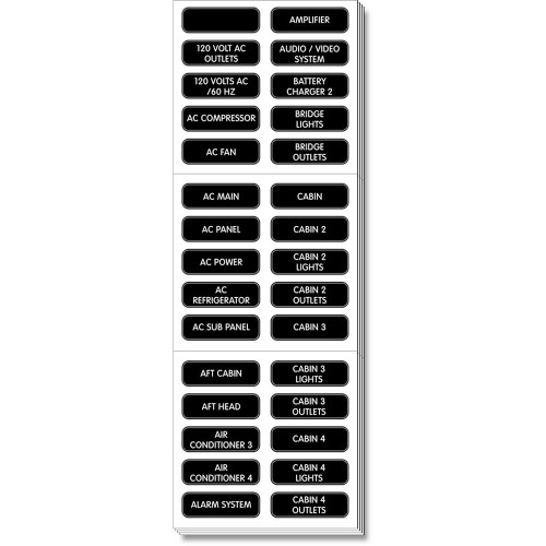 Blue Sea Systems AC Panel Extended 120 Label Set, Weatherproof, For Contura Waterproof Fuse Panels and ST Glass Fuse Blocks