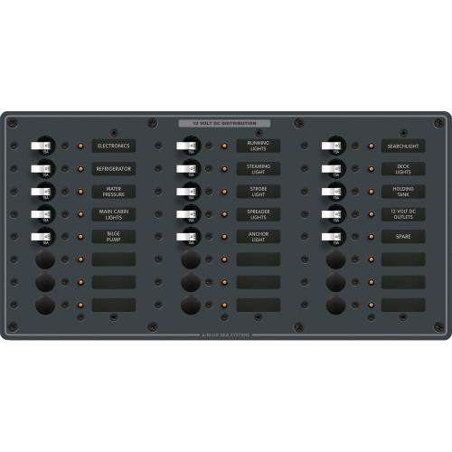 Blue Sea Systems Traditional Metal DC Panel, 24 Positions, 12V/24V DC, 100A per Bus
