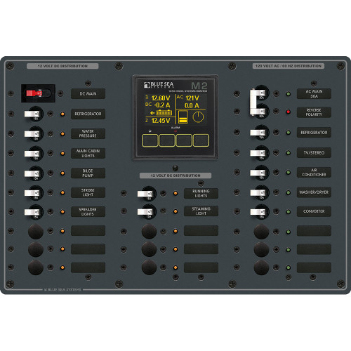 Blue Sea Systems Traditional Metal AC/DC Panel, M2 Vessel Systems Monitor, NMEA 2000, 8 AC/14 DC Positions - Apollo Lighting