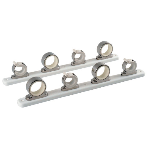 TACO Marine 4-Rod Hanger Rack, Polished 316L SS, White Poly Rack, Spring-Lock