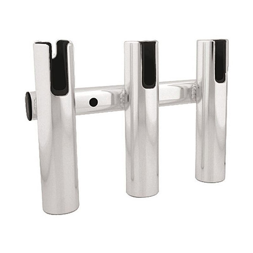 TACO Marine 3-Rod Aluminum Rod Rack, For Light Tackle Spinning Rod/Reel Combos, 8-1/2 in H x 12 in W, 1-1/2 in ID, Brushed Anodized Aluminum - Apollo Lighting