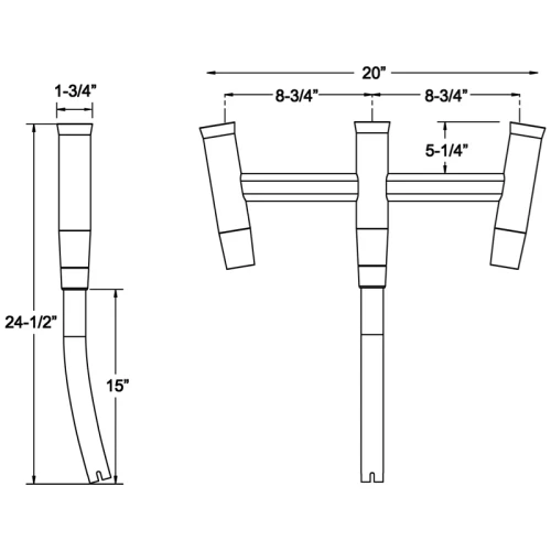TACO Marine Kite Fishing 3-Rod Cluster, For Standard Gunnel Mount Rod Holders, 15° Bent Shaft, Anodized Aluminum