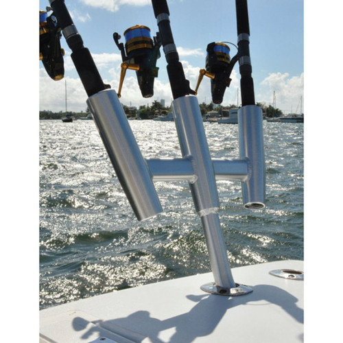 TACO Marine Kite Fishing 3-Rod Cluster, For Standard Gunnel Mount Rod Holders, 15° Bent Shaft, Anodized Aluminum
