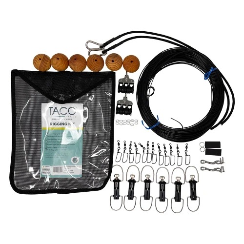 TACO Marine Premium Triple Mono Rigging Kit, For 24' Carbon Fiber Outrigger Poles, 1/8 in 180' 400# Mono, Black Line