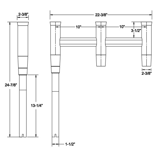 TACO Marine Deluxe Trident Rod Holder Cluster, Offset, 3 Rod, Tool Caddy, High-Polished Aluminum - Apollo Lighting