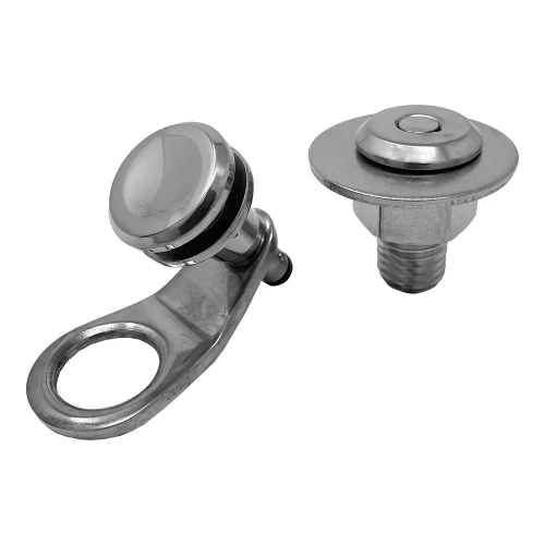 TACO Marine Quick Release Fender Lock Kit, For Fiberglass Boats, 316L Stainless Steel, High-Polished Finish, 1-11/16 in Above Deck, 1 in Button, 7/8 in Line Hole