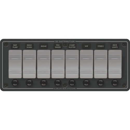 Blue Sea Systems Contura DC Switch Panel, Water Resistant, 12/24V DC, ON-OFF Switches, Slate Gray Finish