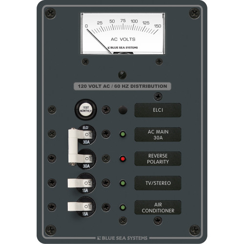 Blue Sea Systems ELCI Main Circuit Breaker Panel, 30A Double Pole, 120V AC, 30mA Leakage Trip