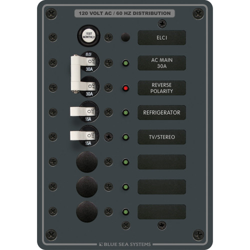 Blue Sea Systems ELCI Main Circuit Breaker Panel, 30A Double Pole, 120V AC, 30mA Leakage Trip