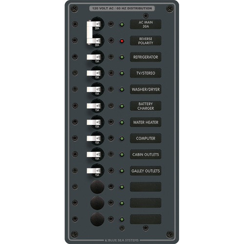 Blue Sea Systems AC Main Circuit Breaker Panel, 120V AC, 11 Positions