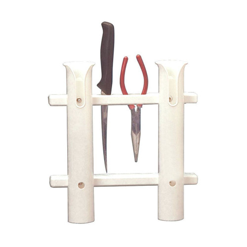 TACO Marine 2-Rod Deluxe Poly Rod Rack, White Rack, UV-Stabilized Polyethylene, Knife and Plier Slots