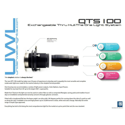 UWL - QTS 100 High Voltage Underwater Light - GRP, Titanium, Flush Mount, 20000Lm