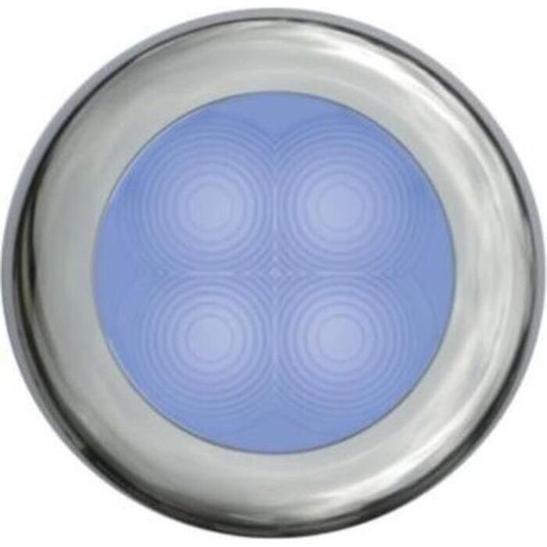Hella Marine Slim Line Round LED Courtesy Lamp, Blue LED, Chrome Bezel, 12V DC, IP67, 4-LED, 3in Dia, 2in Cutout, 13mm Mounting Depth