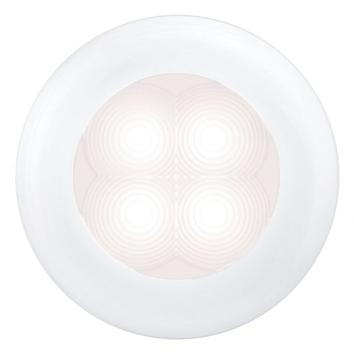 Hella Marine Slim Line Round LED Courtesy Light, 12V, IP67, Flush or Surface Mount, 3 in Round, 2 in Cutout, White Light, White Bezel - Apollo Lighting
