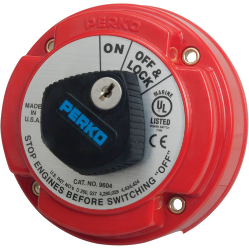 Perko 9601 Series Medium Duty Main Battery Disconnect Switch, 6-32V, 250A, Ignition Protected, Alternator Field Disconnect, Key Lock - Apollo Lighting