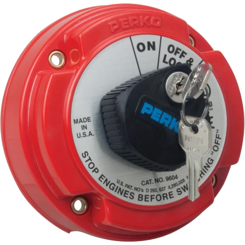 Perko 9601 Series Medium Duty Main Battery Disconnect Switch, 6-32V, 250A, Ignition Protected, Alternator Field Disconnect, Key Lock