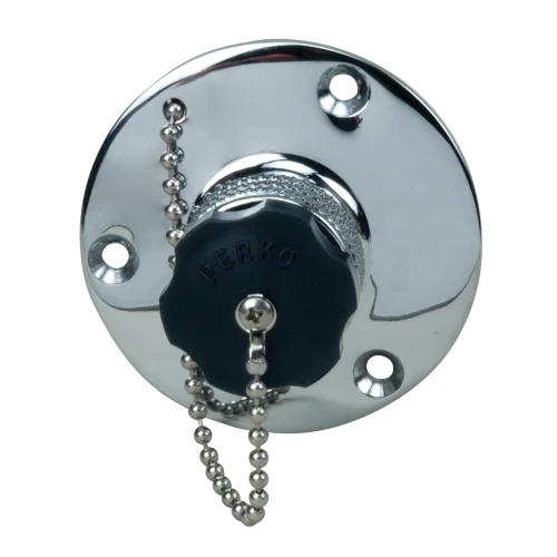 Perko 0499 Water Inlet Fitting, 1/2 in NPT, Chrome-Plated Bronze, Female Swivel Hose Connector, Watertight Plug