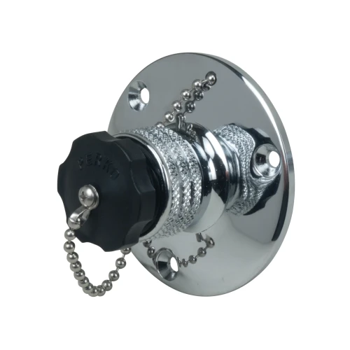 Perko 0499 Water Inlet Fitting, 1/2 in NPT, Chrome-Plated Bronze, Female Swivel Hose Connector, Watertight Plug