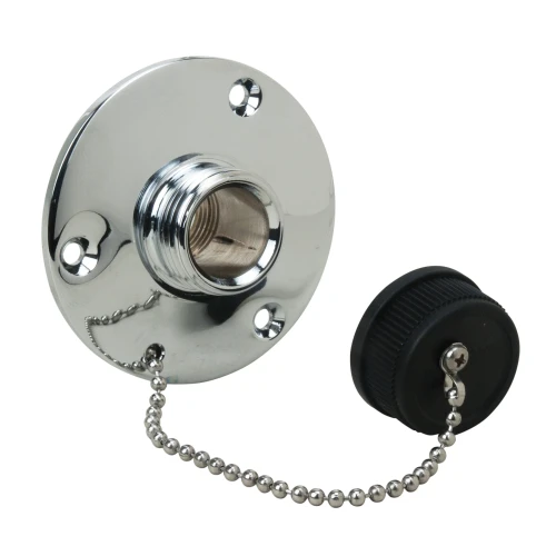 Perko Water Outlet Fitting with Cap, For On-Board Washdown Systems, 1/2 in NPT, Chrome-Plated Bronze