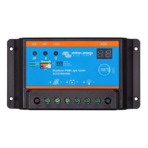 Victron Energy BlueSolar PWM-Light Solar Charge Controller, 12/24V, Low Voltage Load Disconnect, Lighting Control
