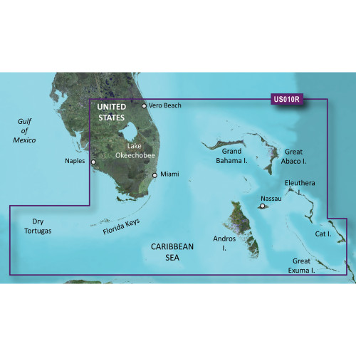 Garmin BlueChart g3 Vision HD VUS010R Electronic Chart, South Florida and North Bahamas, Auto Guidance, Relief Shading, 1 ft Contours, 3D Views, Satellite Imagery - Apollo Lighting