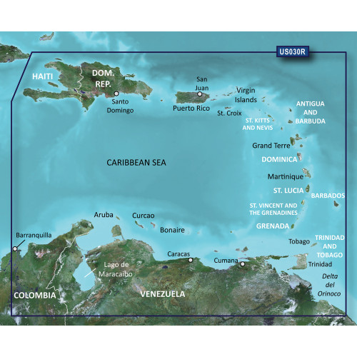 Garmin BlueChart Southeast Caribbean Coastal Chart, Up to 1 ft Contours