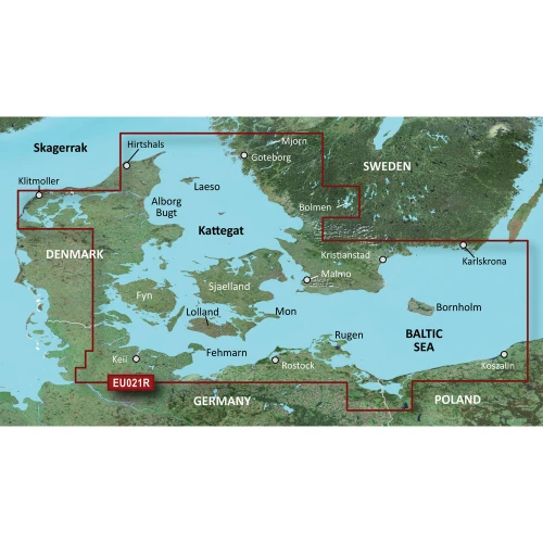 Garmin BlueChart g3 Coastal and Inland Chart, Denmark East to Sweden Southeast Coverage, Auto Guidance, Integrated Garmin and Navionics Data, Depth Range Shading Up to 10 Ranges, Up to 1' Contours, Shallow Water Shading