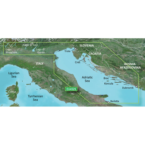 Garmin BlueChart g3 Vision HD VEU452S Electronic Chart, Adriatic Sea North Coast, Auto Guidance, 1 ft Contours, Depth Range Shading, High-Resolution Satellite Imagery