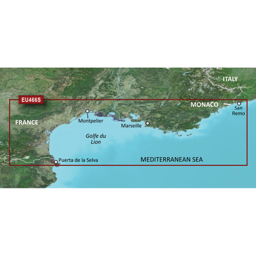 Garmin BlueChart g3 Vision HD Electronic Chart, VEU466S Golfe du Lion to San Remo, Auto Guidance, Depth Range Shading, Shallow Water Shading, 1 ft Contours, 3D Views, Aerial Photos