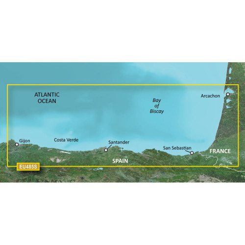 Garmin BlueChart g3 Vision Coastal Chart, VEU485S, Fuenterrabia to Gijon, Auto Guidance, Depth Range Shading, Up to 1 ft Contours