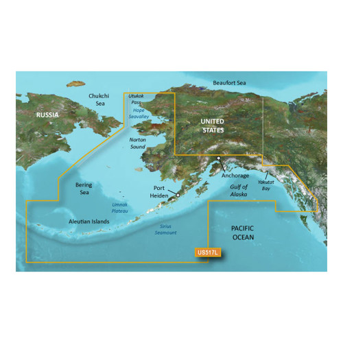 Garmin BlueChart g3 Vision HD VUS517L Coastal Chart, Alaska South, Garmin and Navionics Data, Auto Guidance, High-Resolution Relief Shading, Up to 1' Contours, 3D Views, Satellite Imagery