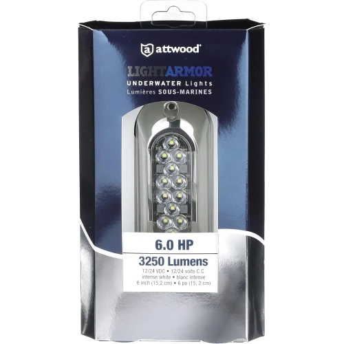 Attwood Marine Light Armor Surface-Mount Underwater LED Light, White Light, 12V, 12 LED