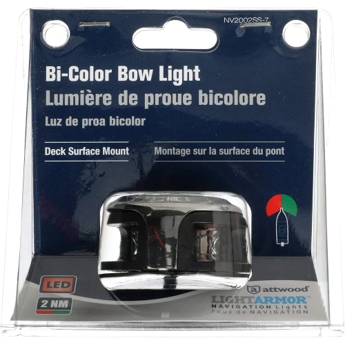 Attwood Marine LightArmor Bi-Color Bow Mount Navigation Light, 12V, 2NM, IP67, Stainless Steel