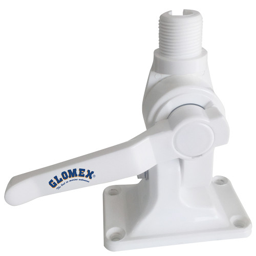 Glomex Marine Antennas - 4-Way Nylon Heavy-Duty Ratchet Mount - With Cable Slot, Built-In Coax Cable Feed-Thru 1"-14 Thread