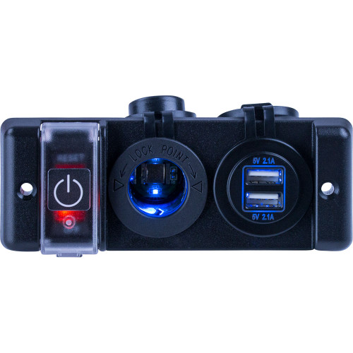 Sea-Dog - Double USB Power Socket Panel - Breaker Switch