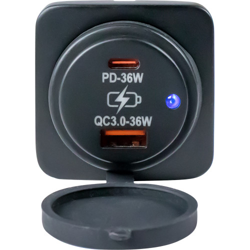 Sea-Dog - Square Surface Mount Power Socket - USB A, USB C