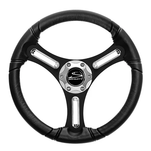 Schmitt Marine - Torcello 14" Wheel - Polyurethane Wheel, with Chrome Spoke Inserts & Cap, Black Brushed Spokes, 3/4" Tapered Shaft