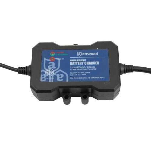 Attwood Marine On-Board Battery Maintenance Charger, 12V, 1.5A, 1-Bank, Water-Resistant