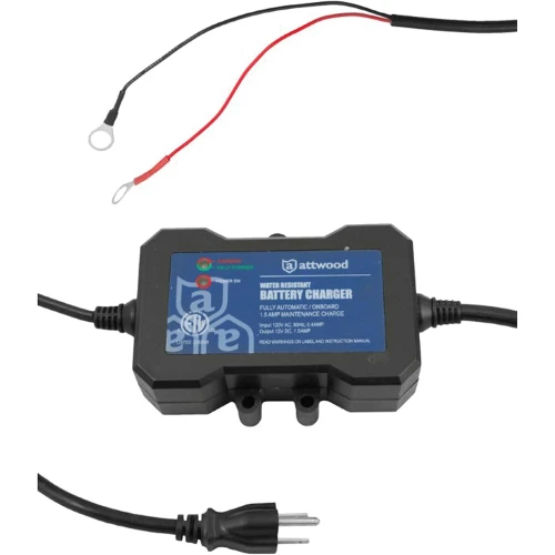 Attwood Marine On-Board Battery Maintenance Charger, 12V, 1.5A, 1-Bank, Water-Resistant